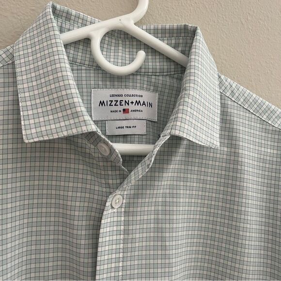 Mizzen + Main Performance Button Down Dress Shirt Men’s Size L Green Trim Fit - Picture 2 of 5